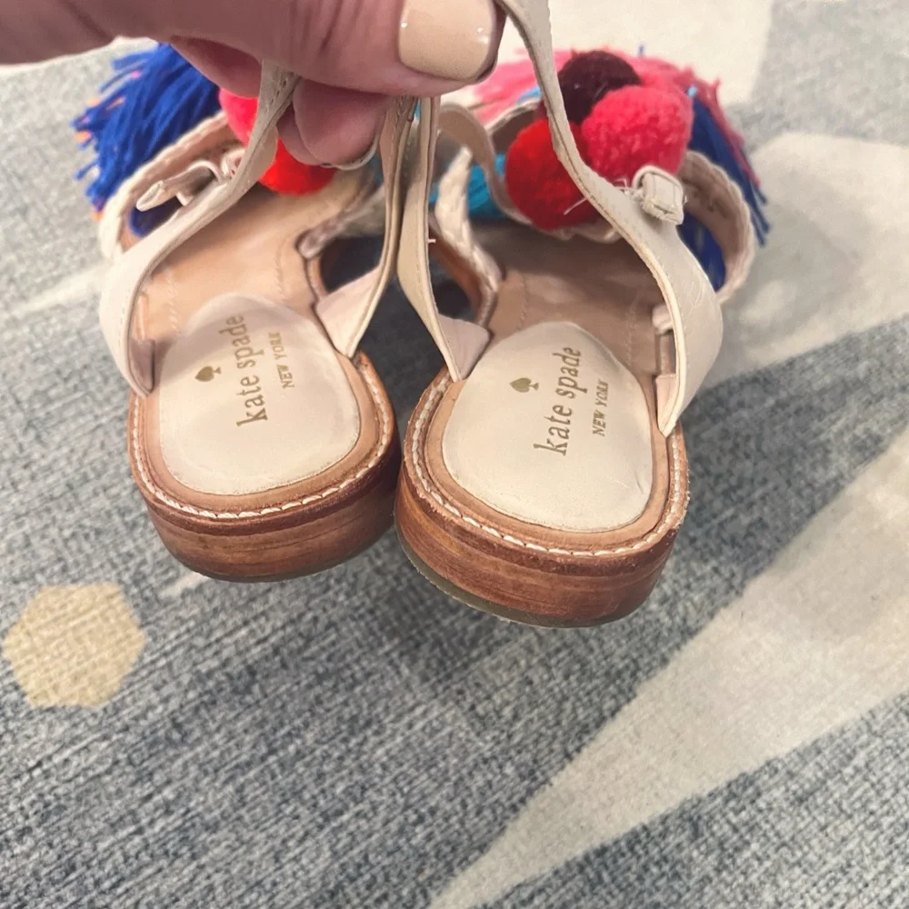 Kate Spade Sunset Woven Nappa Tassels Flat Sandals 6.5